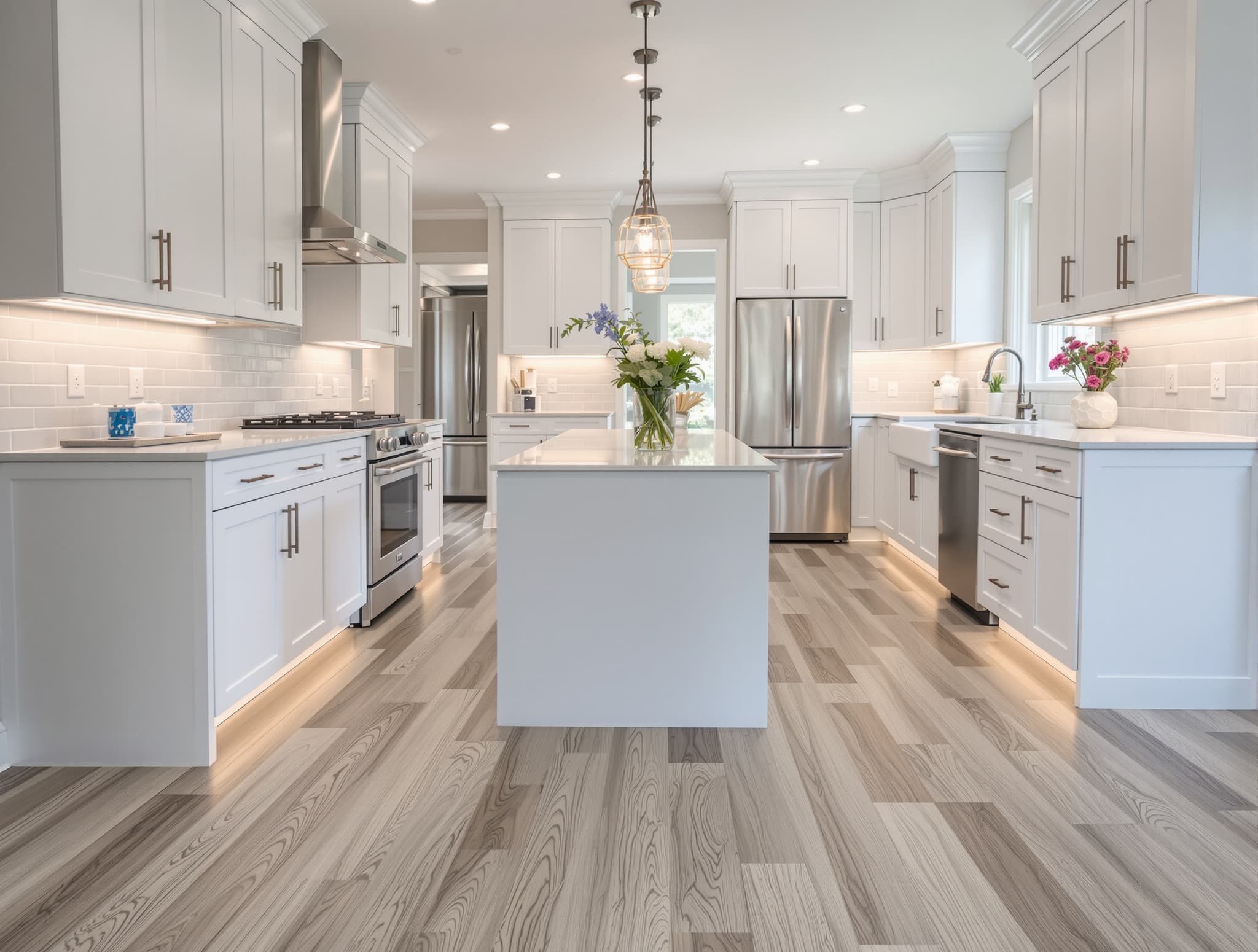 Waterproof LVP flooring in a modern Long Island kitchen