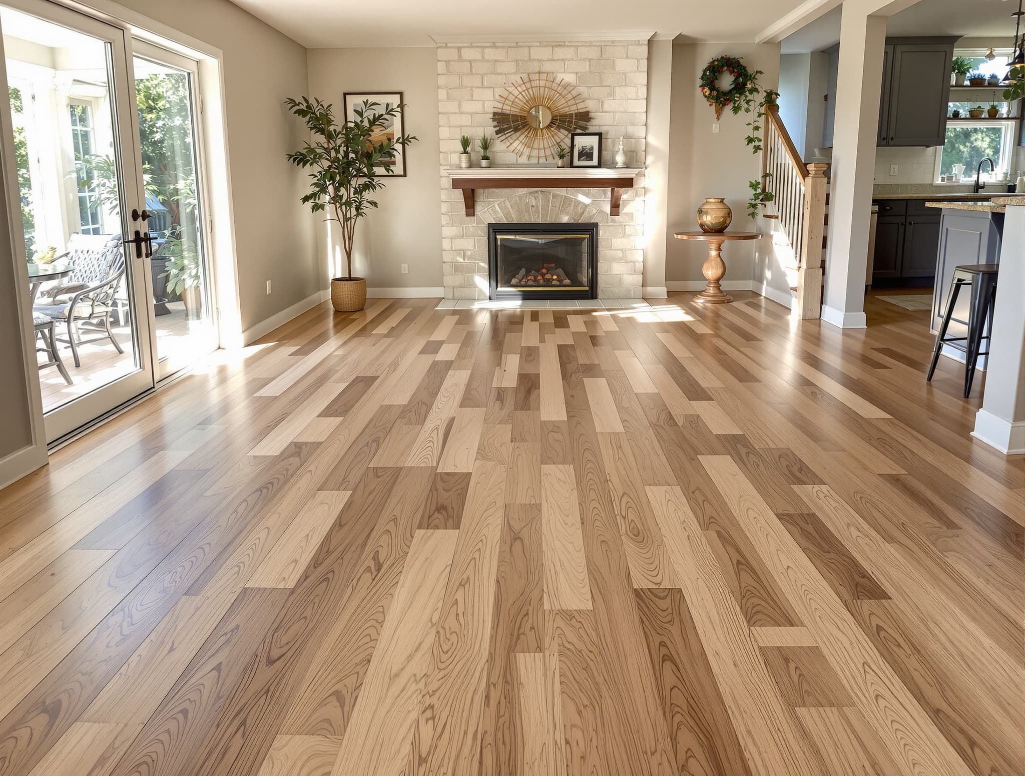 After Engineered Hickory Family Room in Setauket