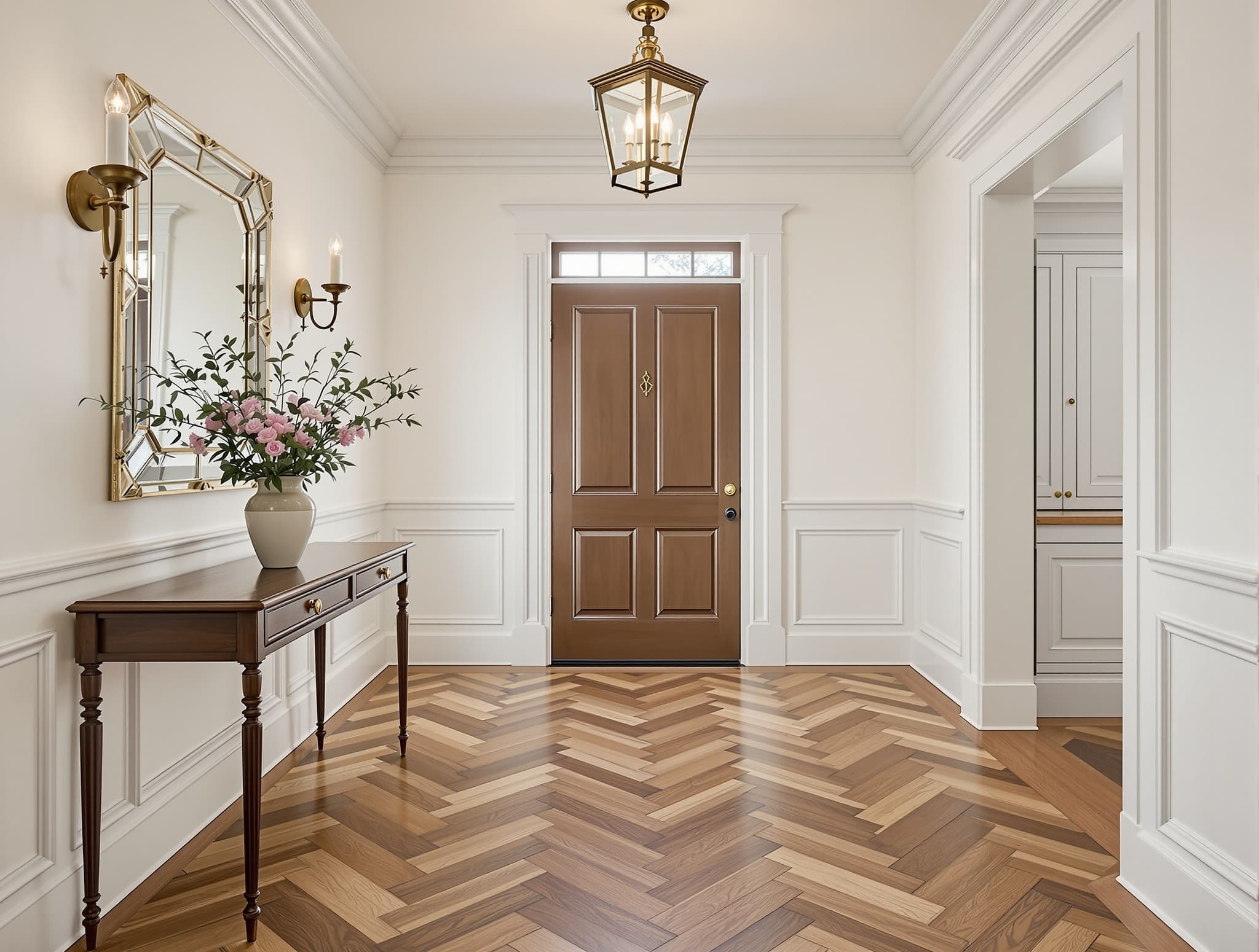 Herringbone European oak foyer